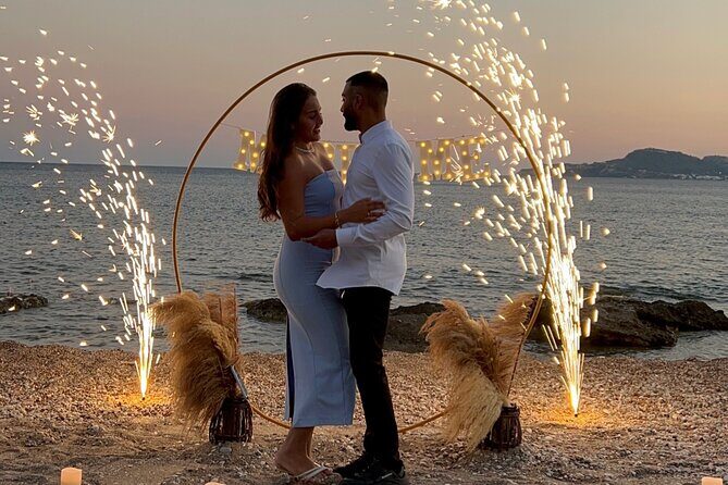 Private Marriage Proposals - What you get set up: LED arch, candles, pampas, and the fireworks moment